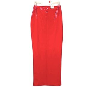 Fashion Nova Red latex slit skirt size s